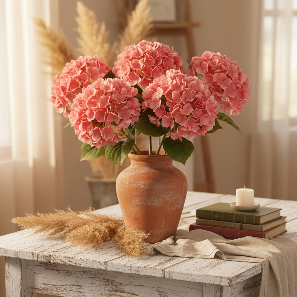 Coral Pink Hydrangea Stem Faux Flower 12 Inch Artificial Hydrangea Bloom 6 Inch
