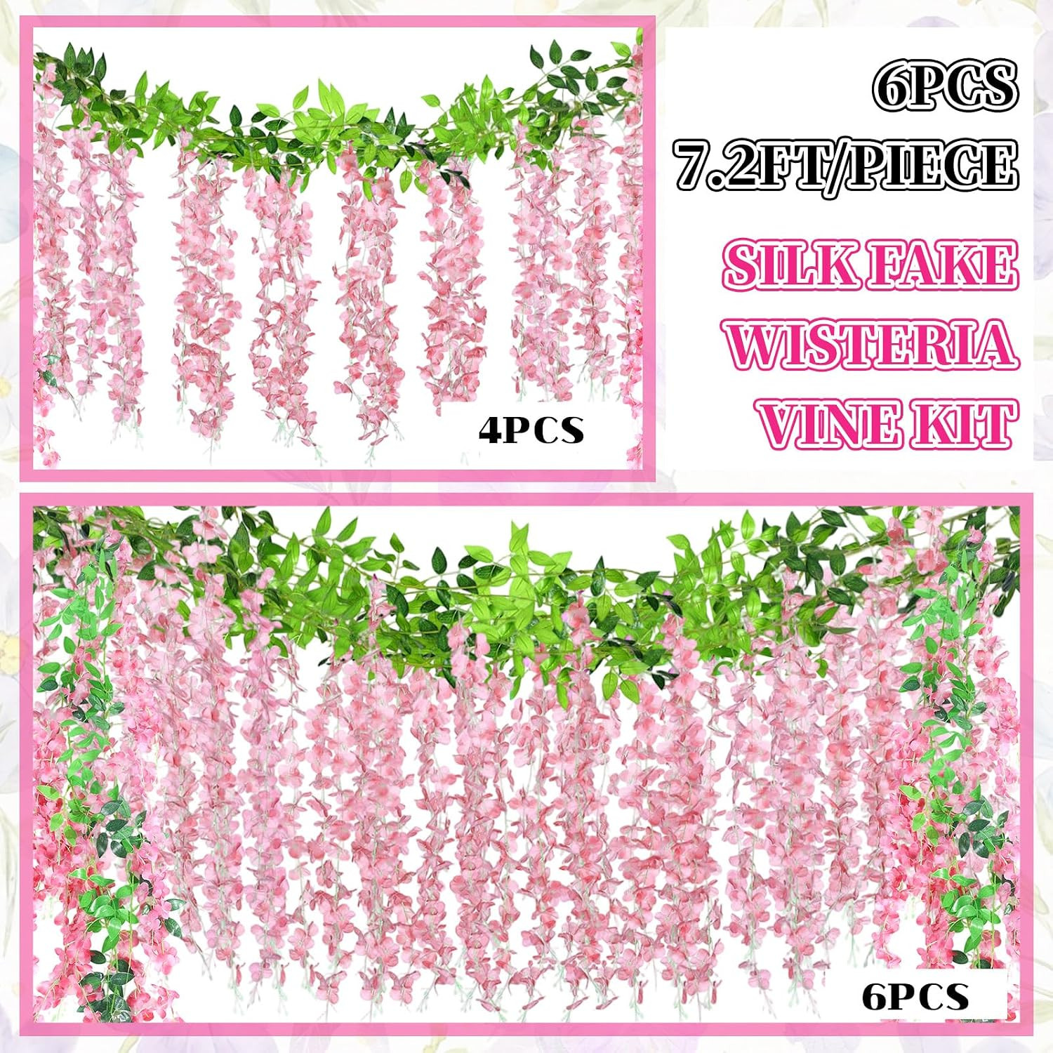 6 Pcs Wisteria Hanging Flowers Vines Fake Hanging Flowers Garland Artificial Wis