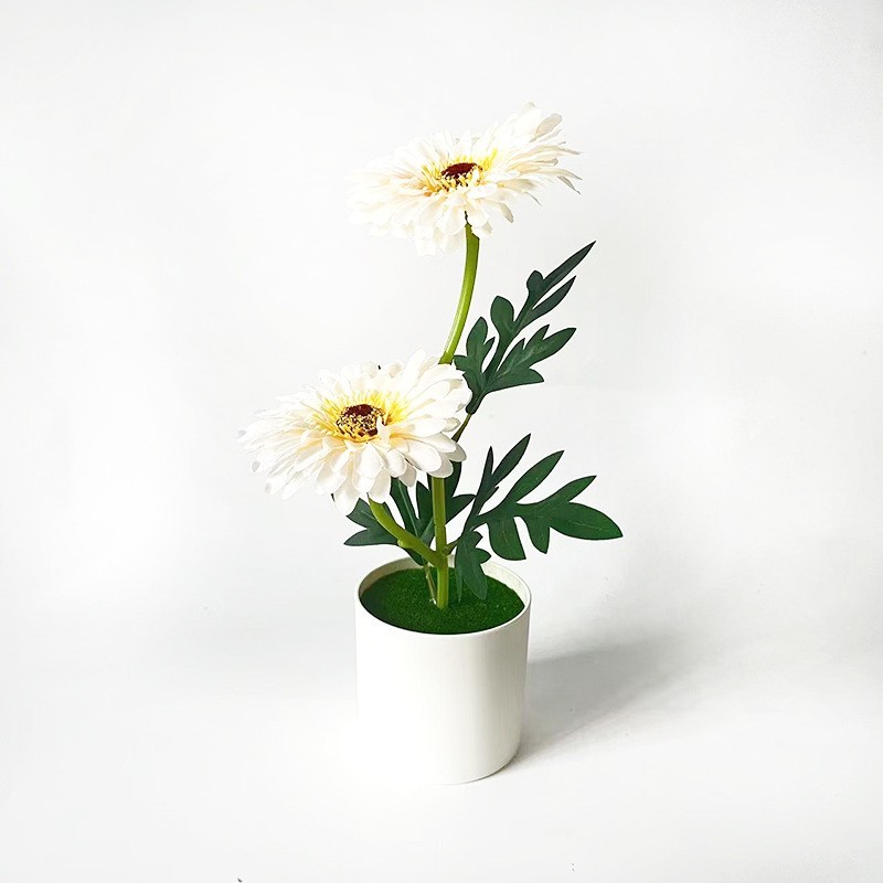 Gerbera Daisy Artificial Flower Arrangement in White Pot 10.6 inches for Space