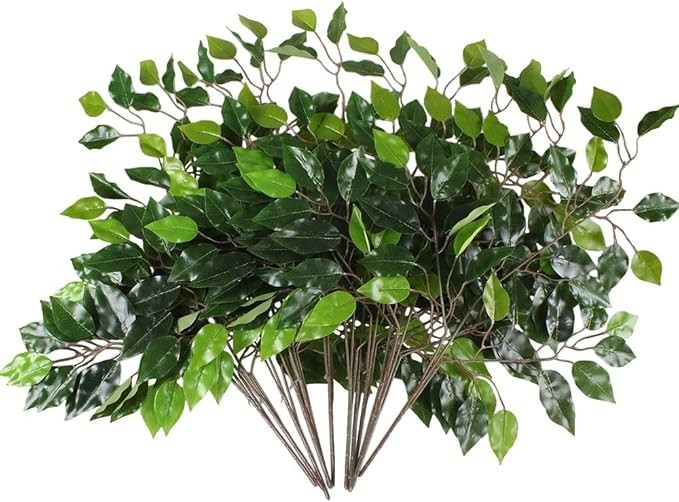12 Pcs Ficus Tree Leaves Branches Artificial Greenery Stems Silk Green Leaves…