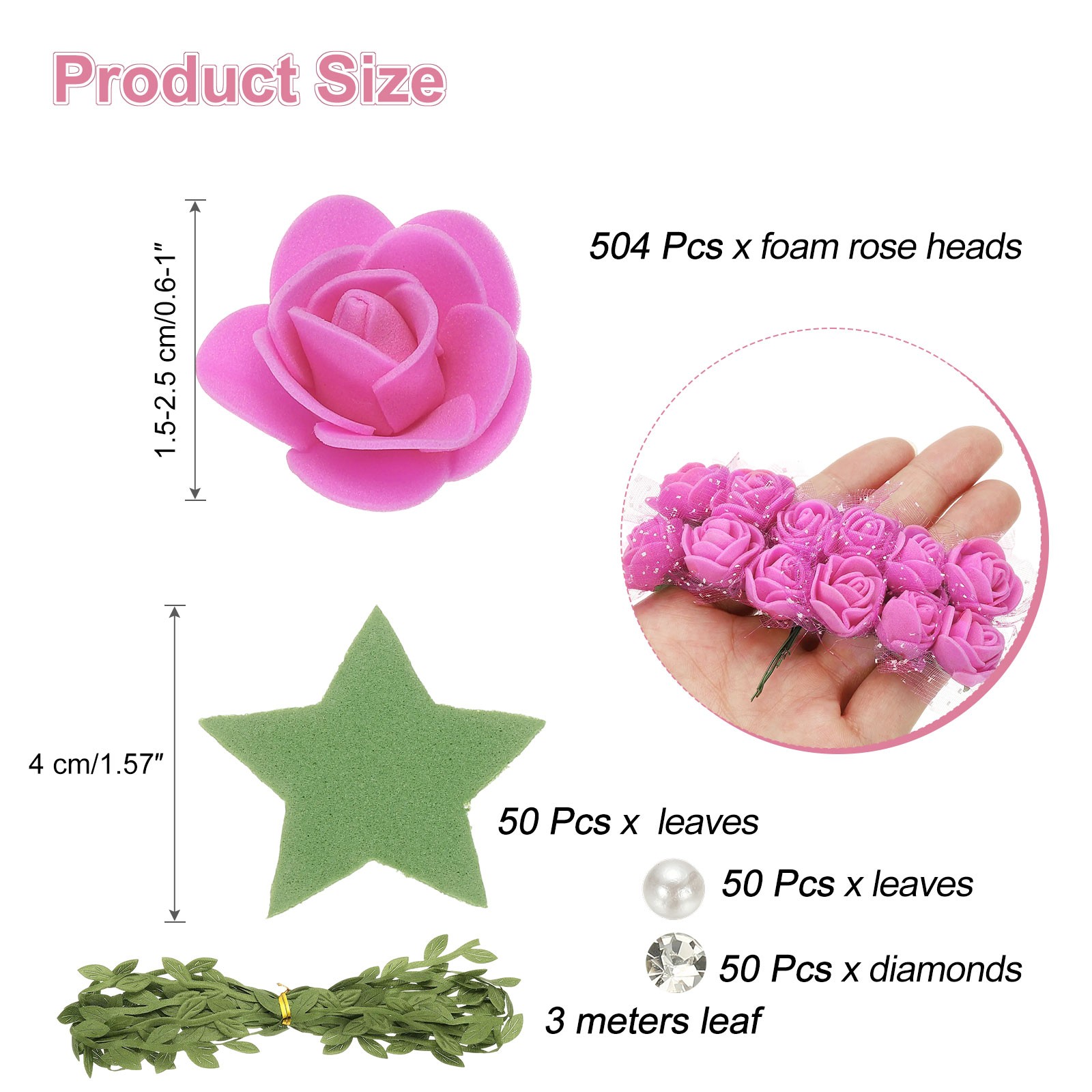 504pcs Foam Rose Heads 1.5-2.5 cm for DIY Crafts Accessories, Rose Red
