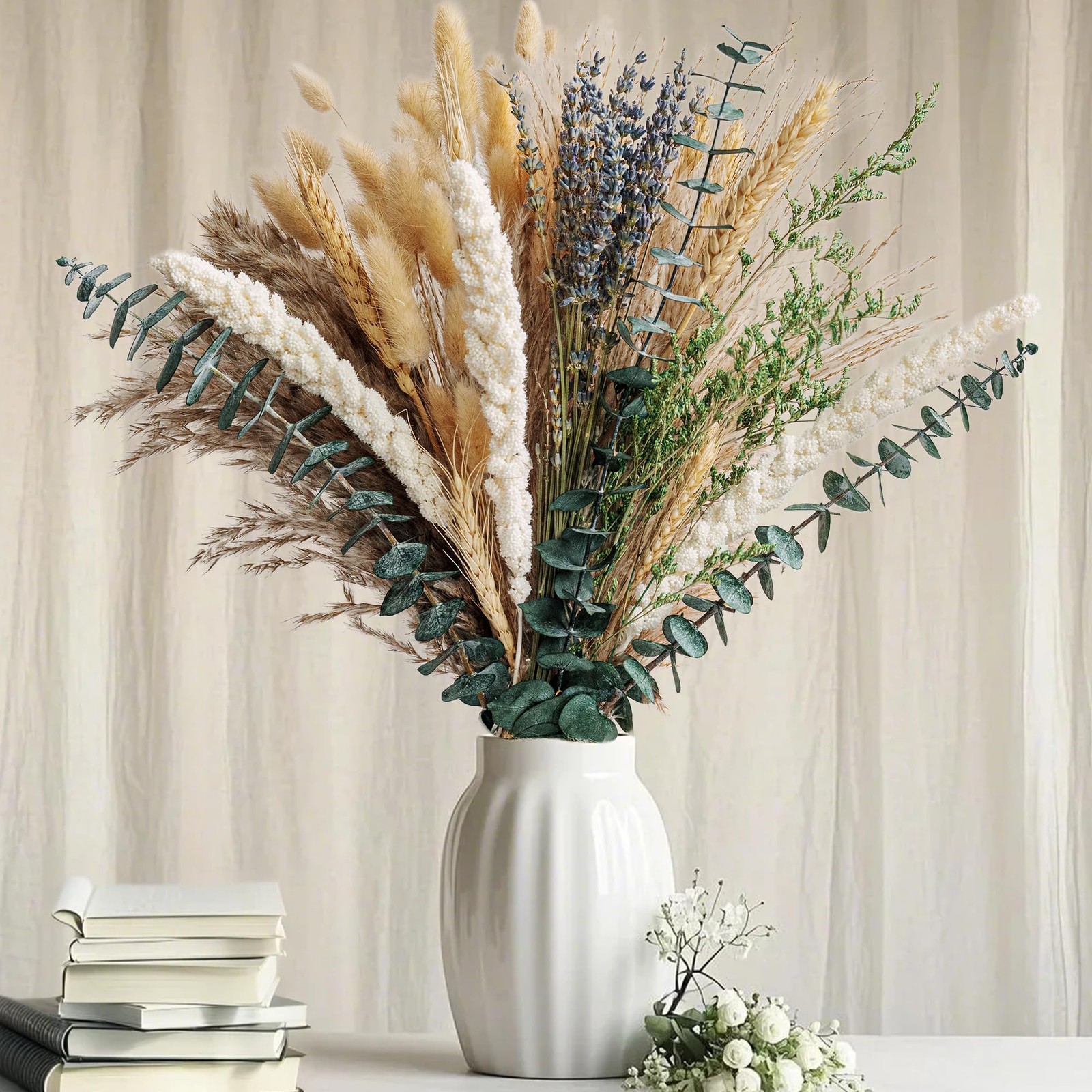 Boho Dried Flower Bouquet – Pampas Grass Bouquet with Lavender, Eucalyptus, W…