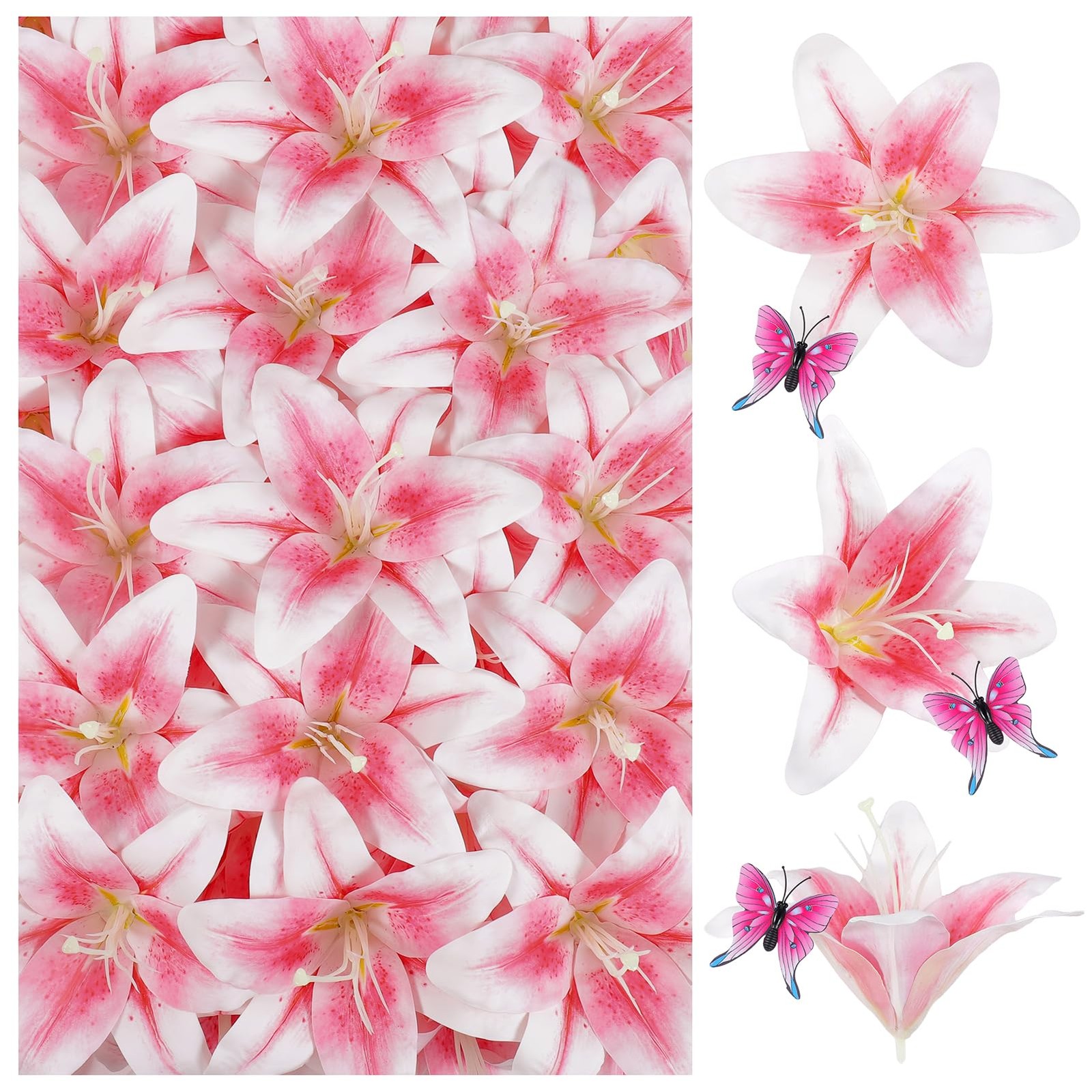 32 Pack Large Artificial Lilies Flower Heads with Realistic Stamens 5.5″ Faux…
