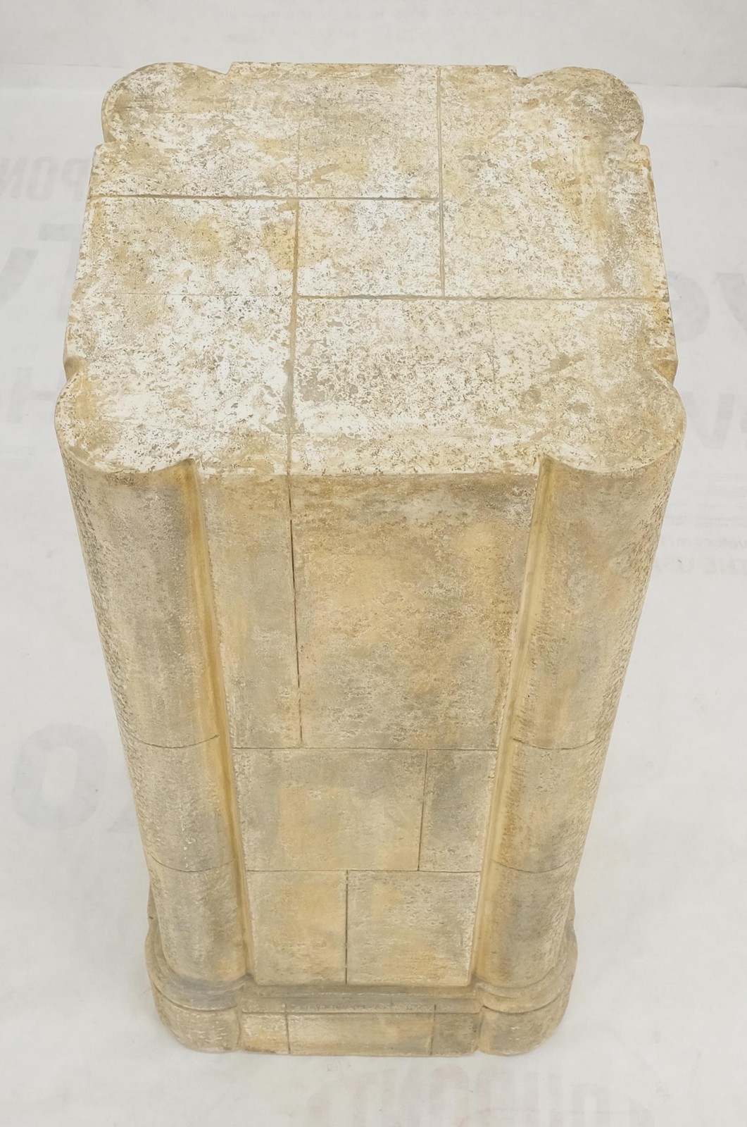 large 19×19 Square Faux Travertine 41″ Tall Carved Geometric Decorative Pattern