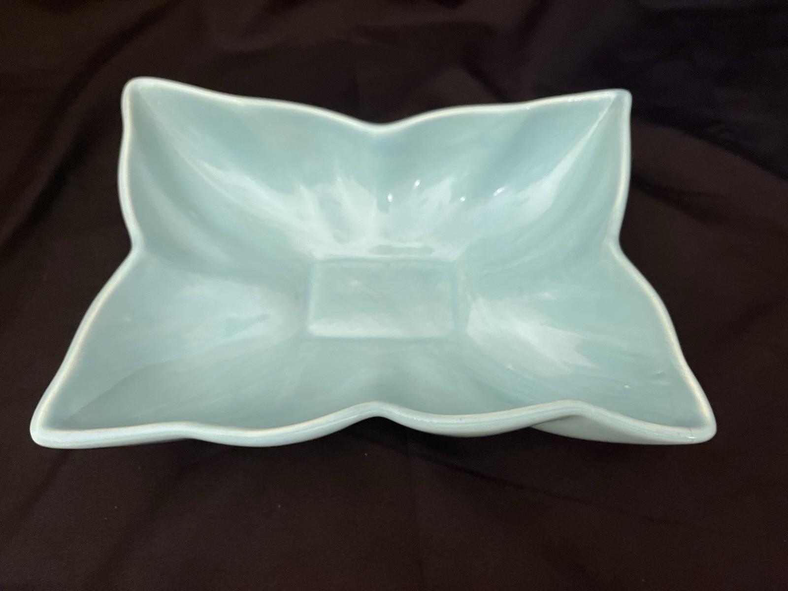 Vtg Camark Art Pottery Blue #410 Leaf Bowl Planter & Bird Flower Frog Set (S4)
