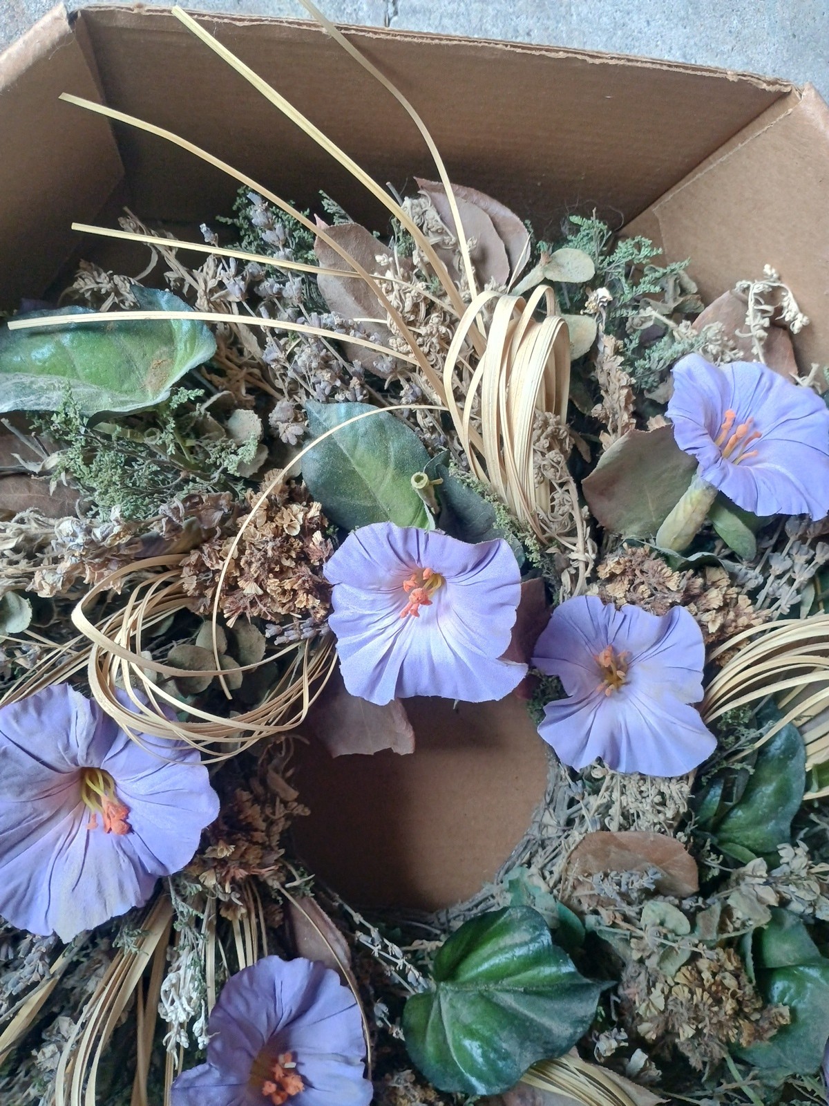 Flower Door Wreath LL Bean Cottage Style Decor Purple Morning Glory 18×18″ New
