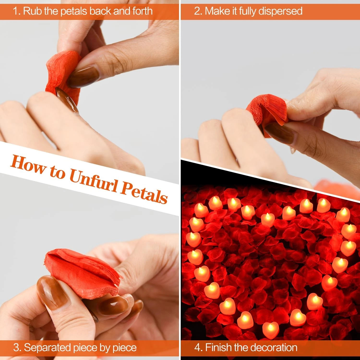Red Artificial Rose Petals with 24Pcs Red LED Tea Lights Kit, for Home Decor