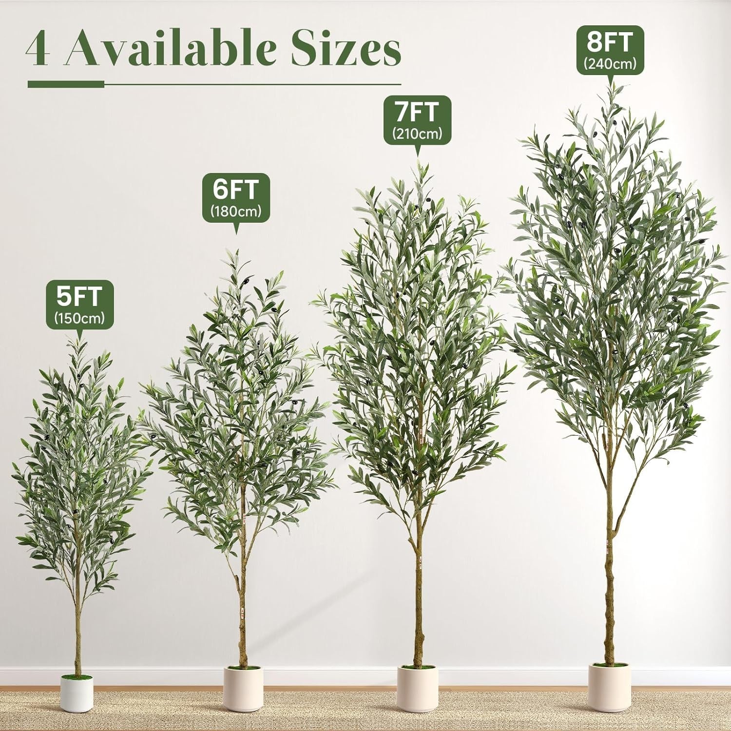 Artificial Olive Tree Potted Fake Plant with Fruits White Planter Home Office