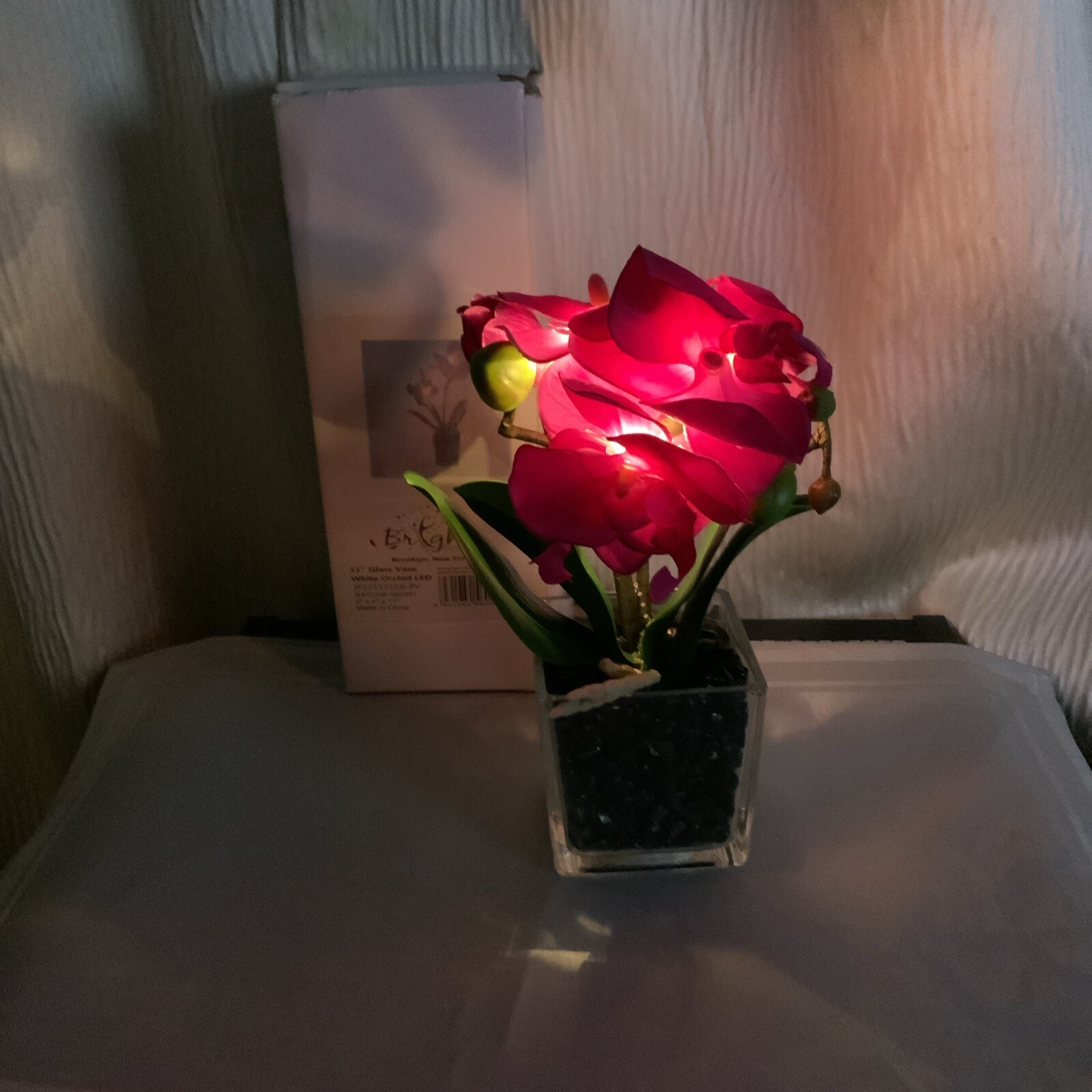 1 Pcs Glass Vase Artificial Orchid Flower Bonsai Glass-purple with led light