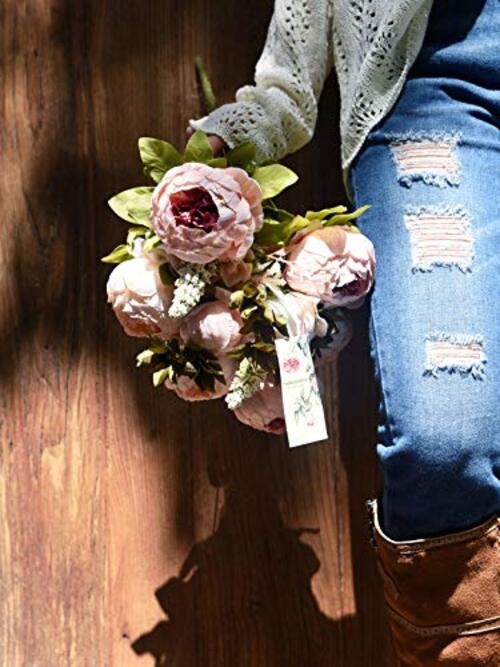 Vintage Artificial Peonies Silk Peony Flowers and Hydrangeas Rosy Pale Pink