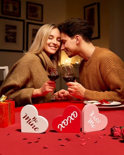 Valentines Day Decorations – 3 Pcs Large Wood Heart Shape Signs, Conversation