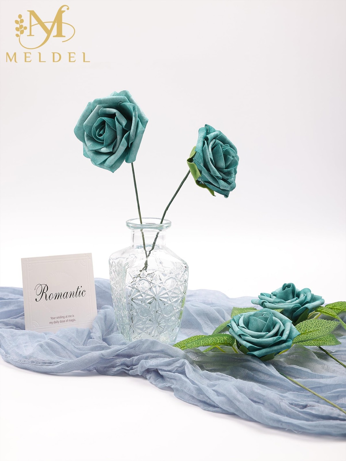 Artificial Flowers 25 Pack Dark Teal Faux Foam Roses with Stems, Real Looking…