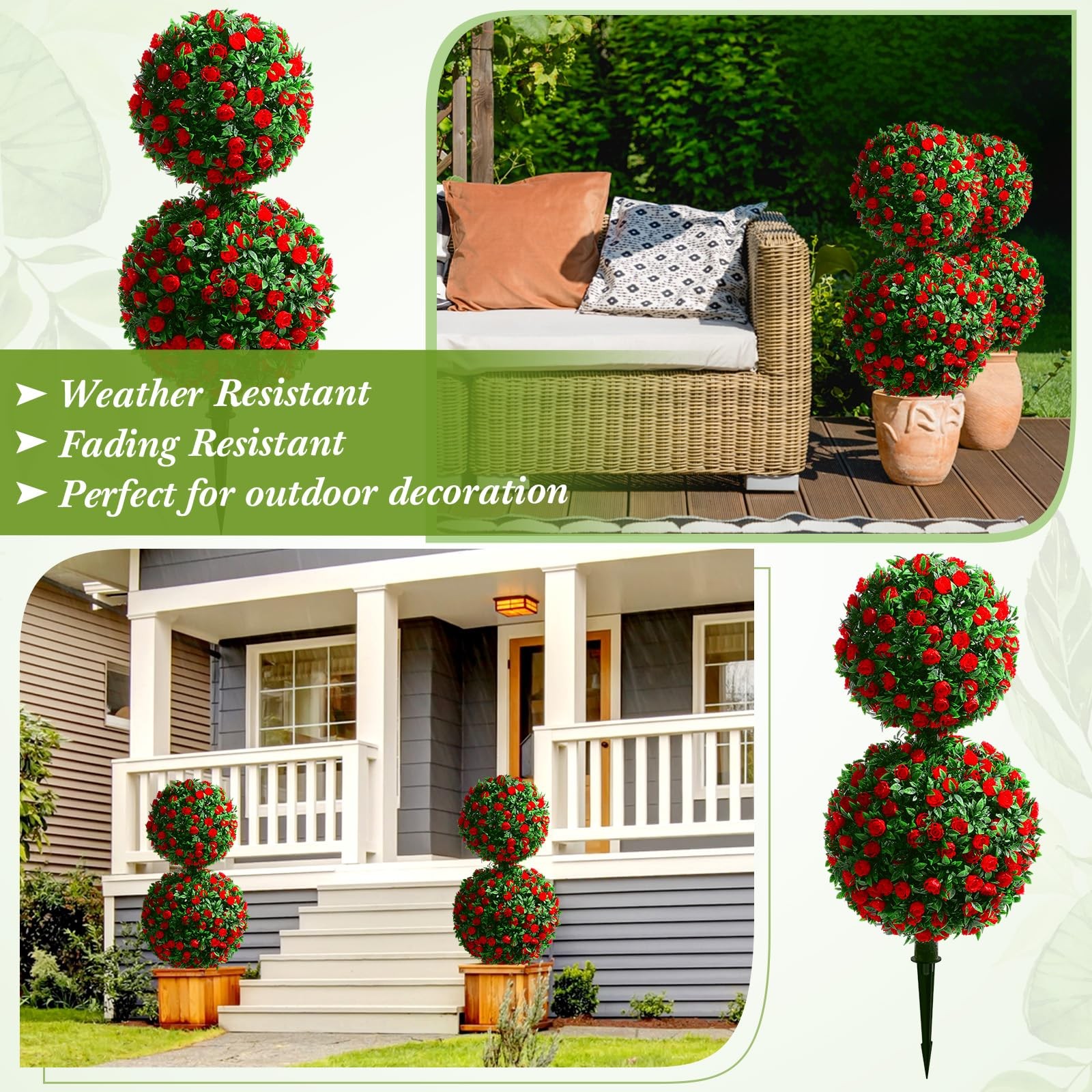 2 Pack 28 Inch Outdoor Artificial Rose Topiary Trees Double with Flowers Fake…