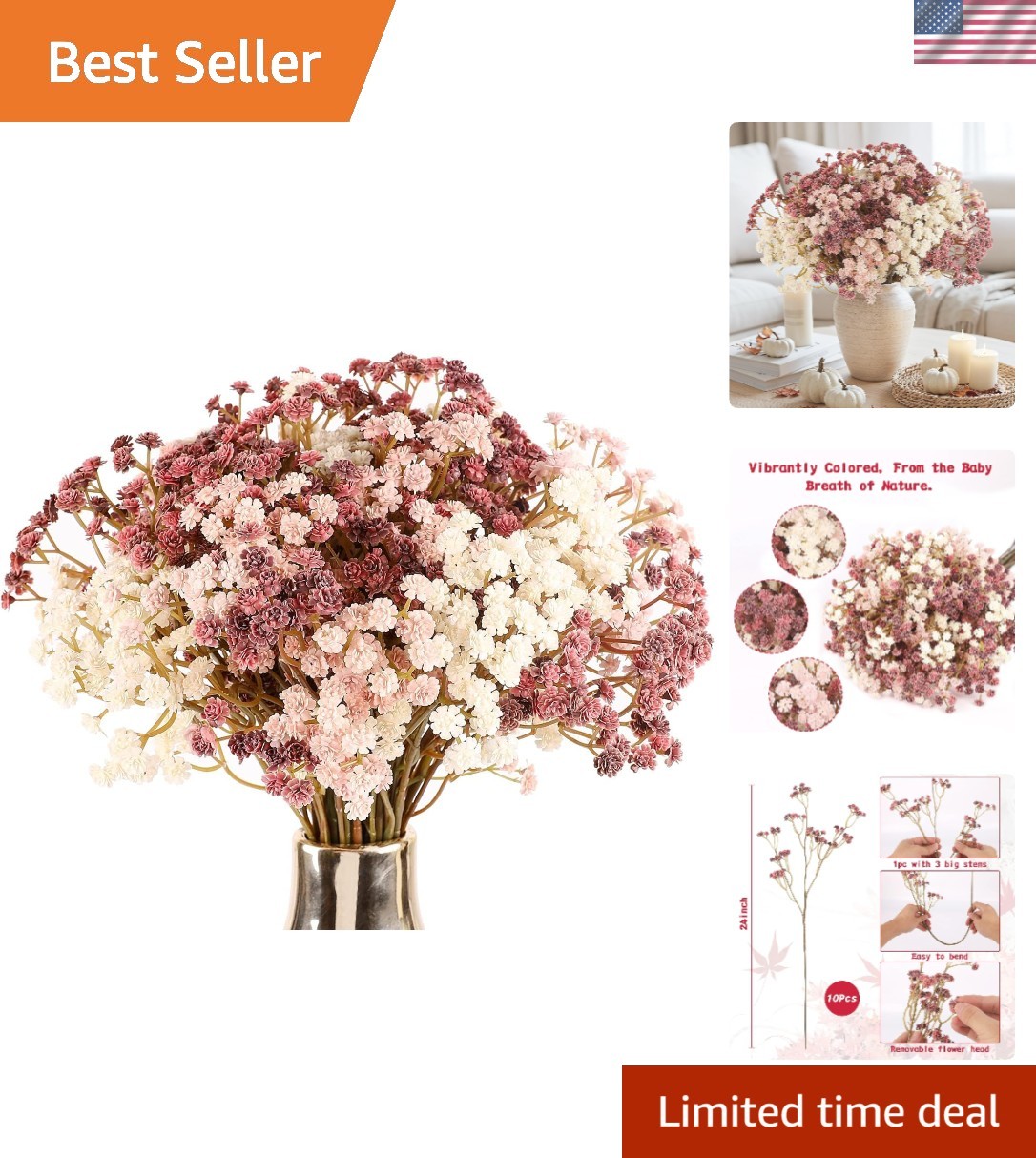 Beautiful Mixed Color Faux Baby Breath Flowers – 10Pcs for Elegant Spaces