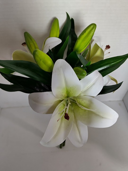 THREE 14″ white lily stems for bouquets