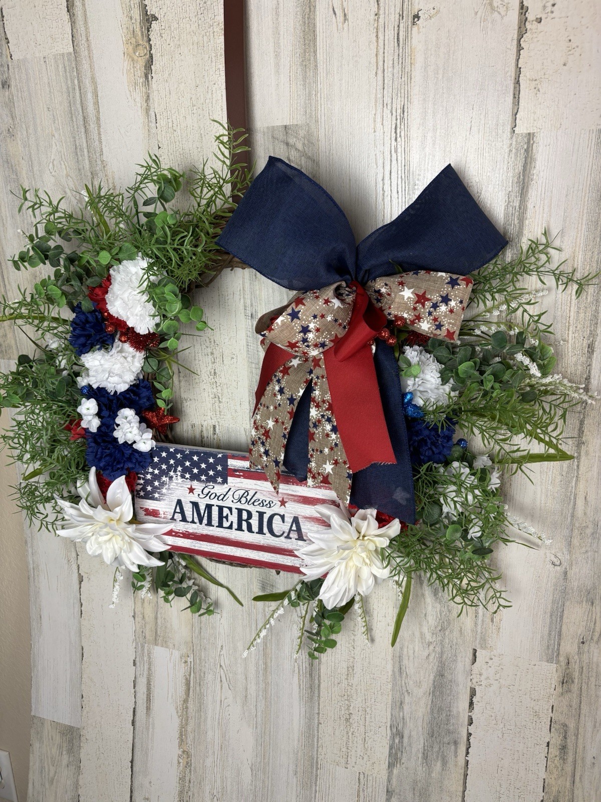 Patriotic Wreath God Bless America – 4th of July Front Door Decor Handmade