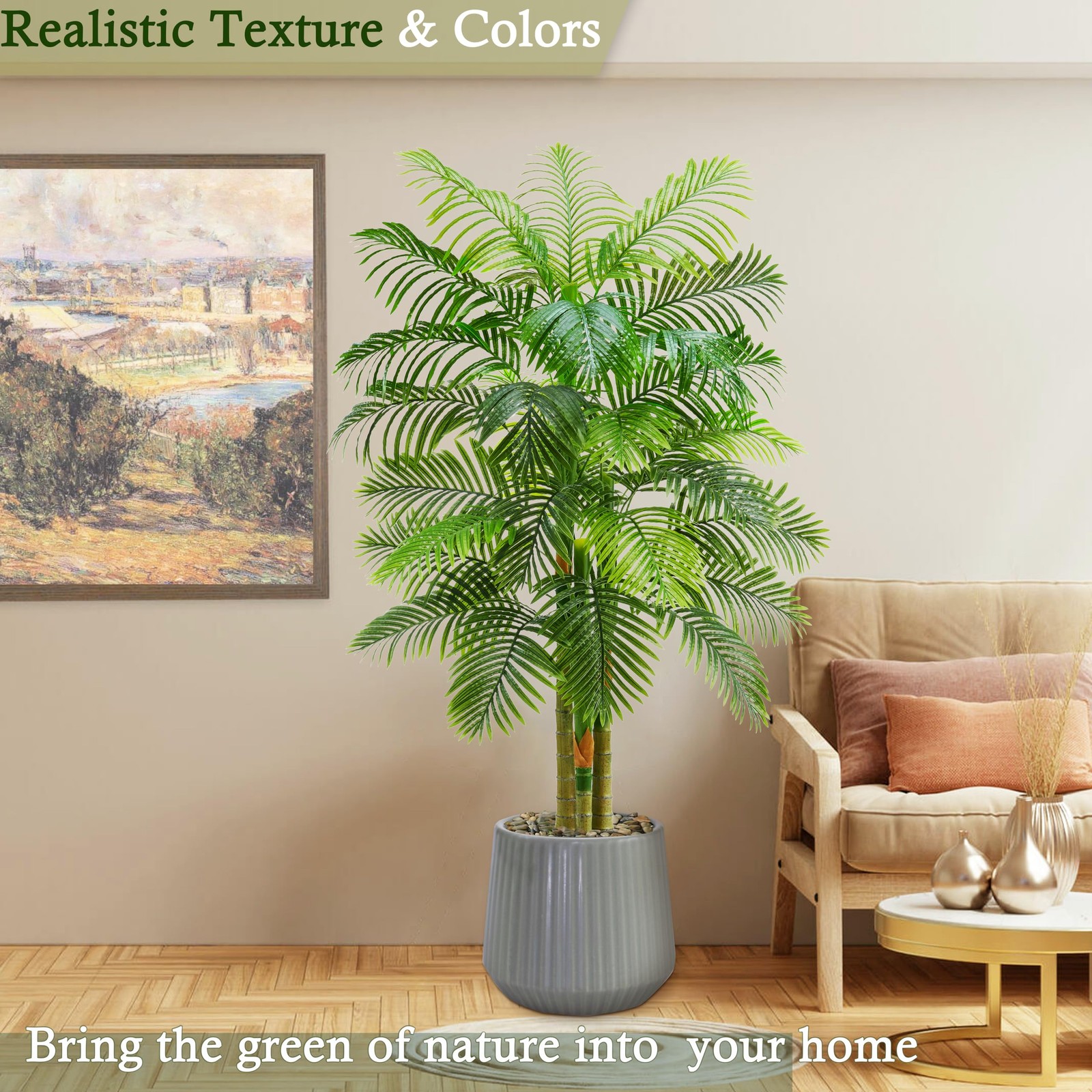 TNGGNT Artificial Golden Cane Palm Tree：6T Fake Large Tropical Areca Palm Trees