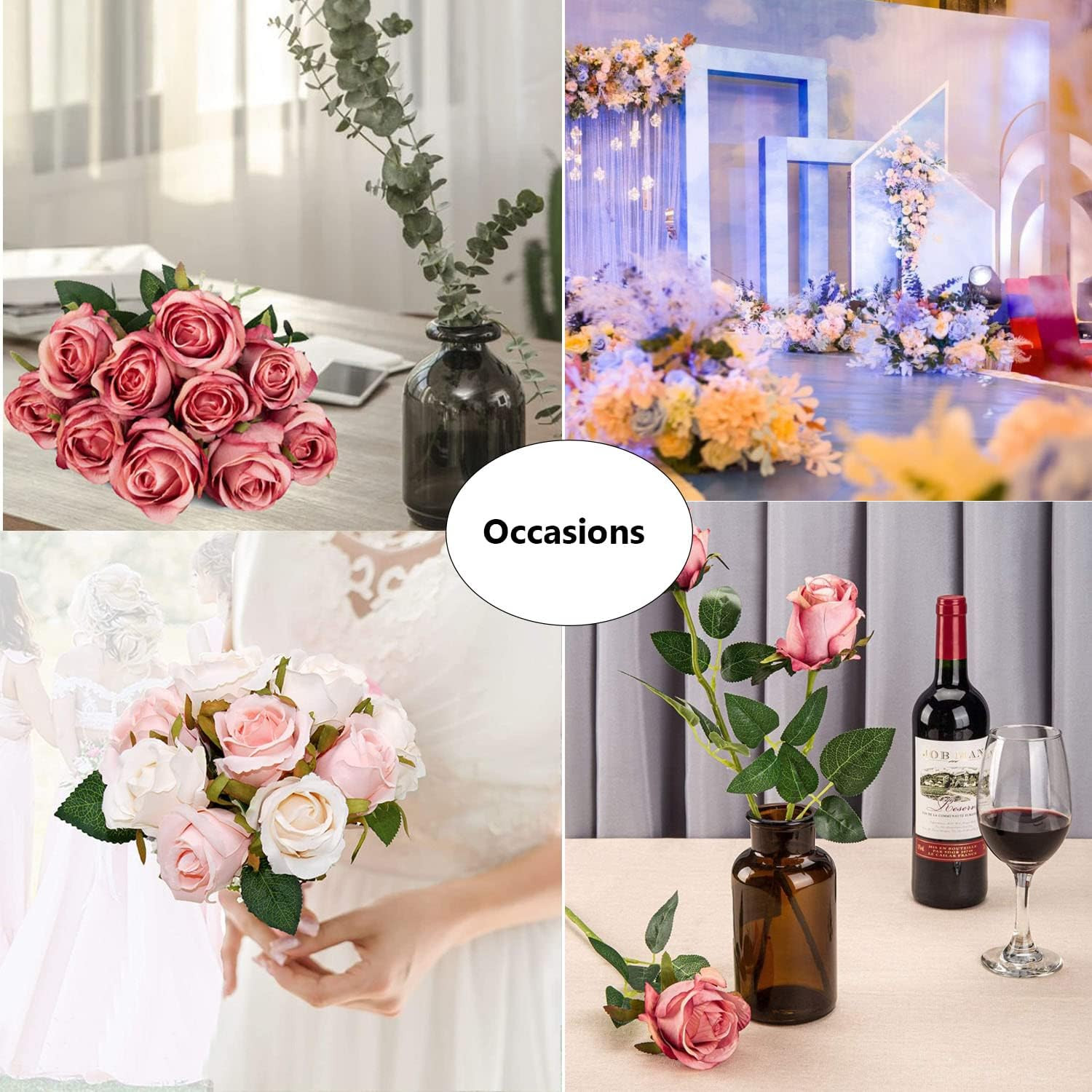 50Pcs Floral Wire Stem with Leaves Artificial Plastic Rose Floral Wire Stems DIY