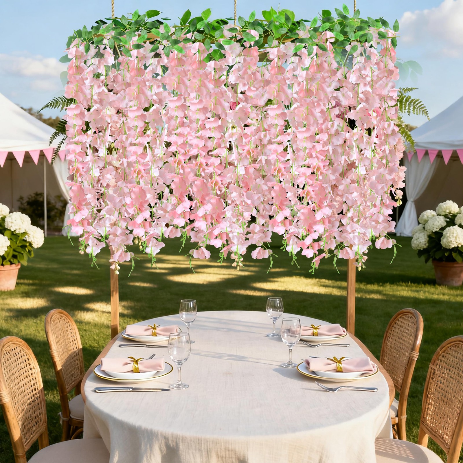 60 Branches Wisteria Hanging Flowers, 4Pcs Wisteria Artificial Flowers Garlan…