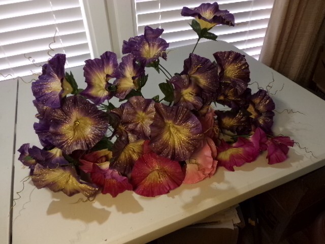 Eight Beautiful Purple and Pink Morning Glory Artificial Fabric Flower Bunches