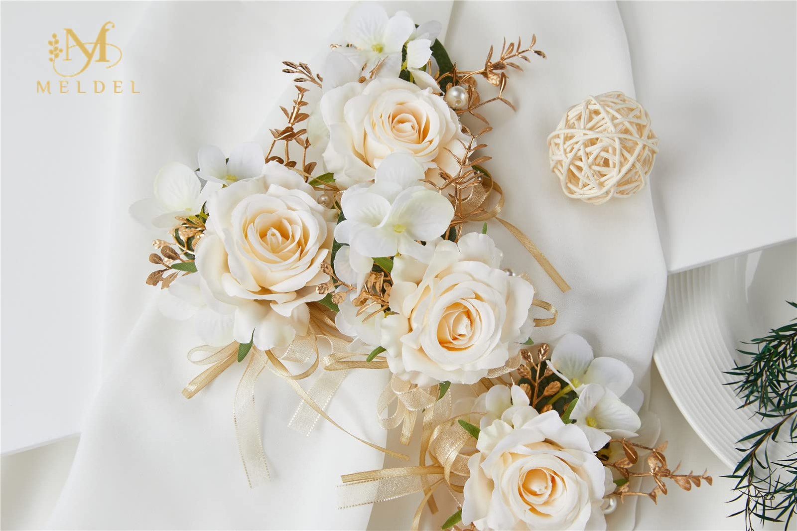 Set of 6 Champagne Faux Silk Men Boutonnieres for Groom Wedding