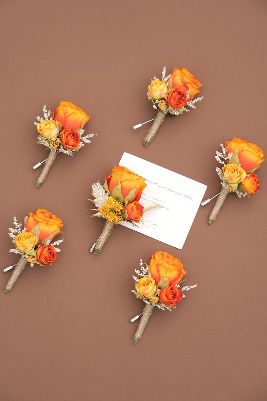Retro Orange Rose Natural Dried Plants Boutonniere for Men, Set of 6, Corsage…