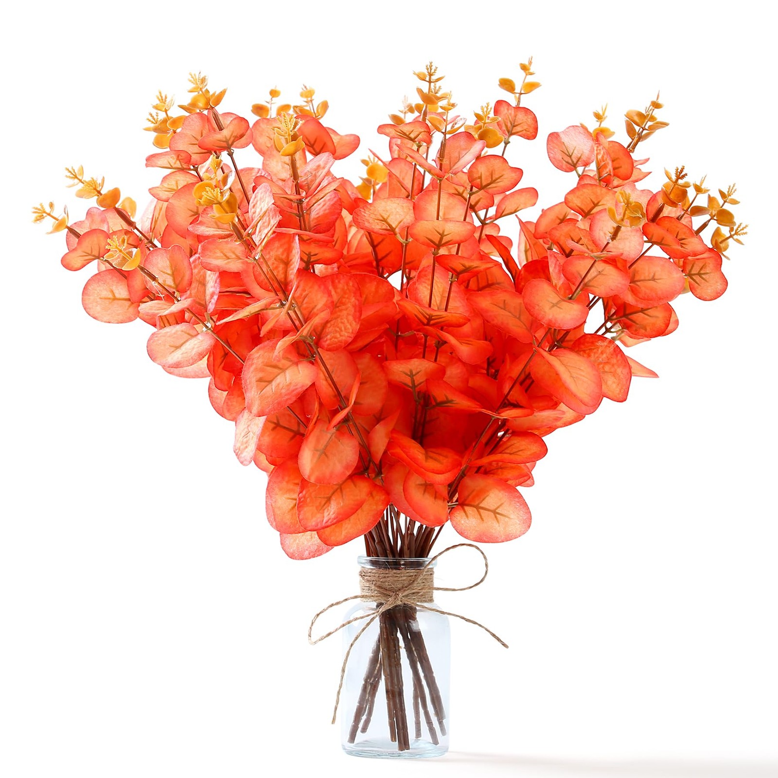 10 Pcs Fall Eucalyptus Stems Fall Flower Fake Orange Eucalyptus Leaves for Th…