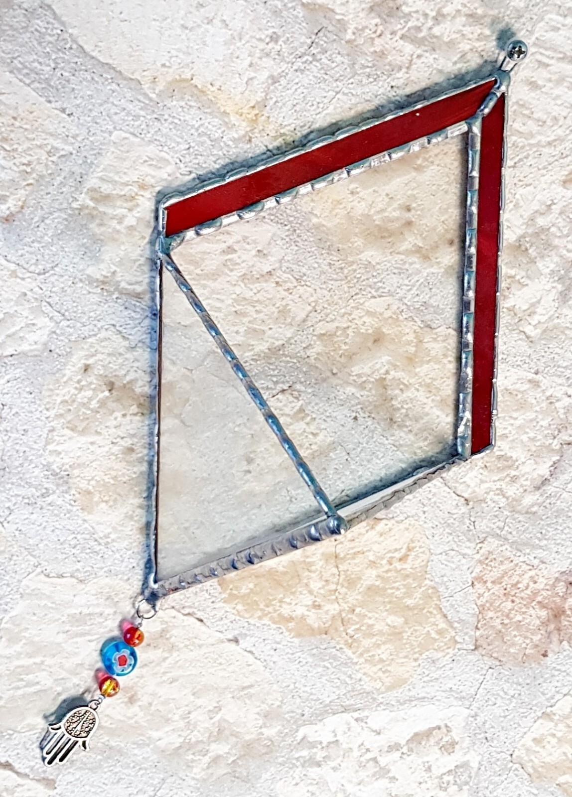 Transparent Terrarium in Shaped of Diamond Stained Glass with Red frame