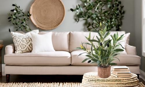 Indoor Fake Olive Plant 12 inch Faux Silk Leaves with Black Rustic Plant a