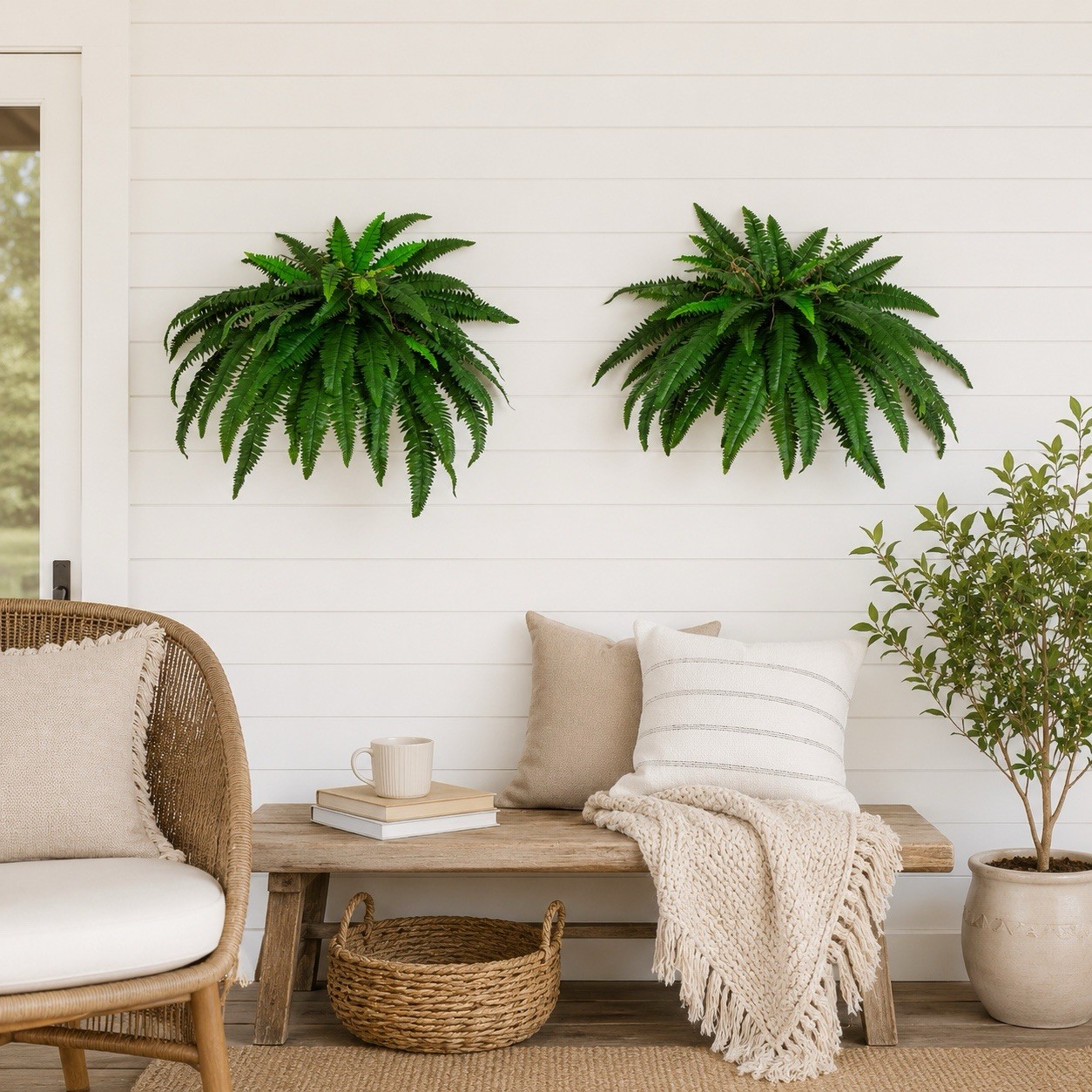48″ Boston Fern Artificial Bush Plant Pack 2. Retail $103
