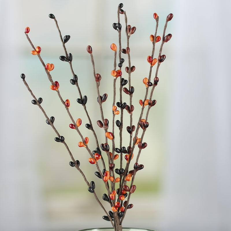 Hand Wrapped Harvest Orange, Brown and Black Colored Pip Berry Picks