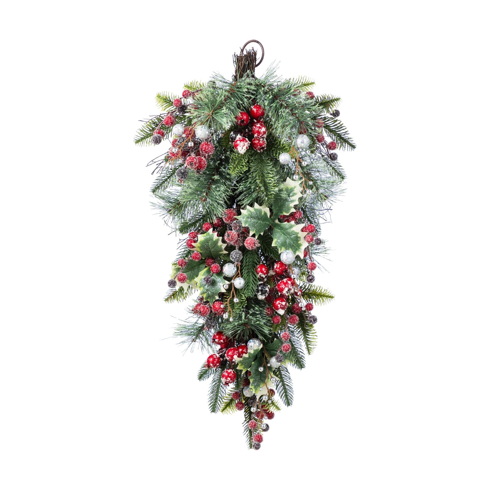 Christmas Teardrop Swag 28 Inch Red Pomegranate Berry & Holy Leaf Decor for F…