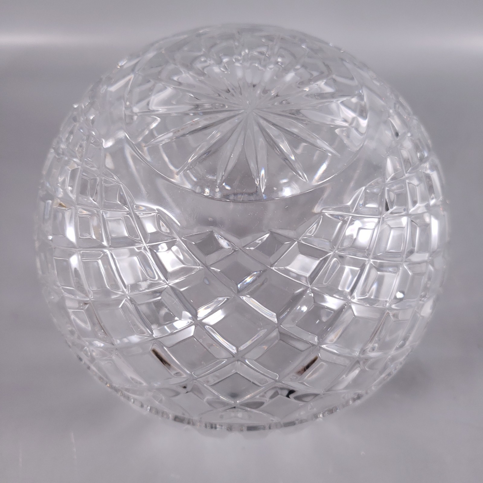 MCM Bohemian Clear Cut Crystal Rose Bowl & Brown Macrame Plant Hanger SET