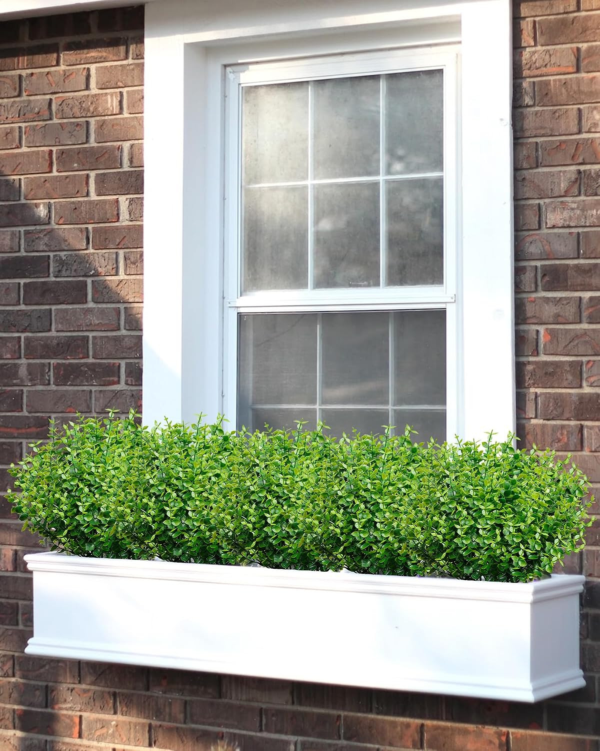 20 Bundles Artificial Greenery Boxwood Stems Outdoor UV Resistant, Fake Plastic