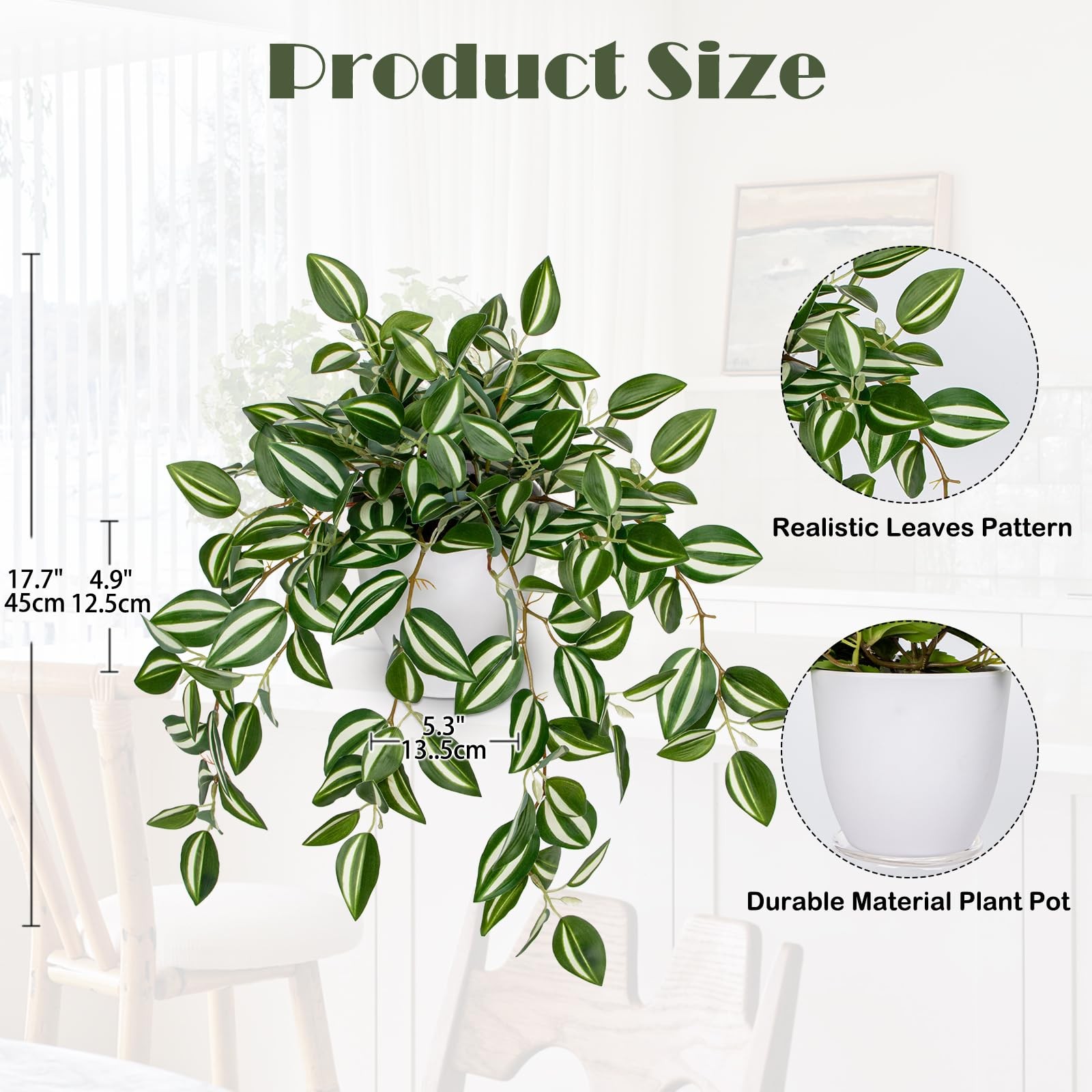 Fake Plants Indoor Artificial Potted Silk Faux Watermelon Peperomia Vine