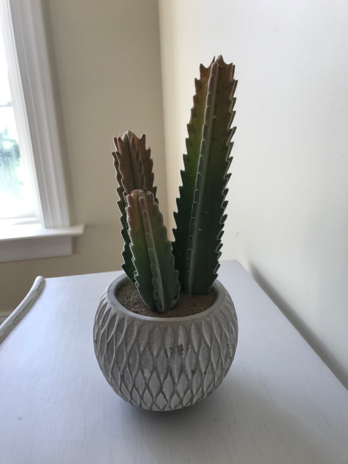 Ceramic Beige/White Potted ArtificialGreen Cactus Plant Home Decor, 10 x 4.25″