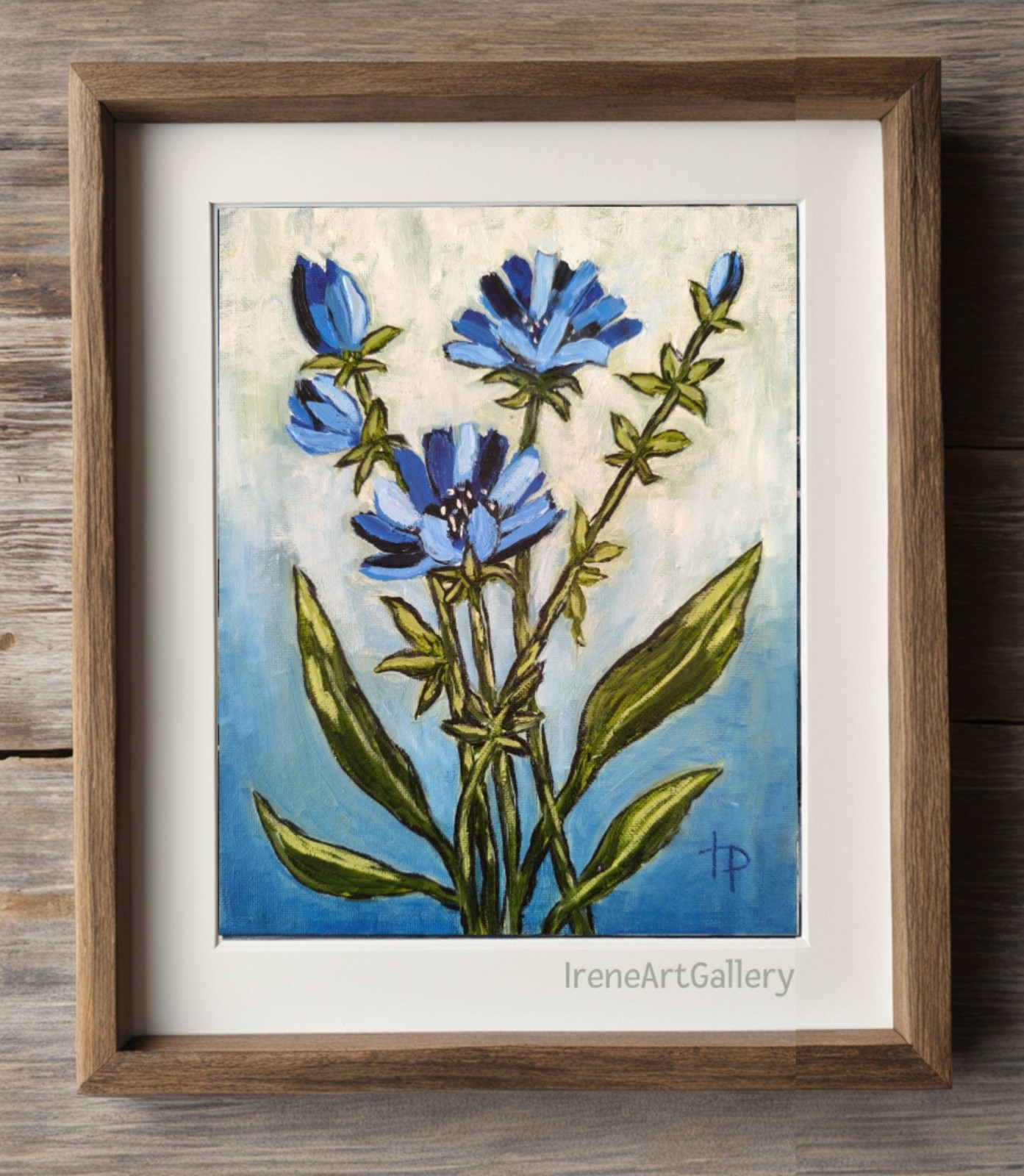 Chicory Botanical Oil Painting Original Floral Expressionist Art Blue Flower Wal