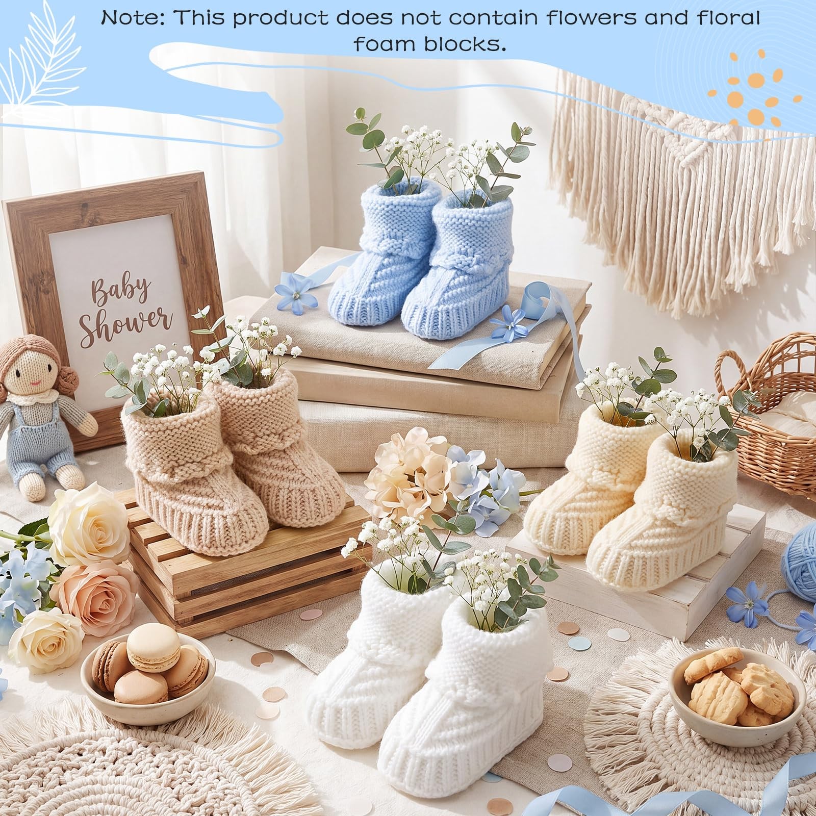 Knitted Baby Shower Booties Centerpiece for Floral Decor