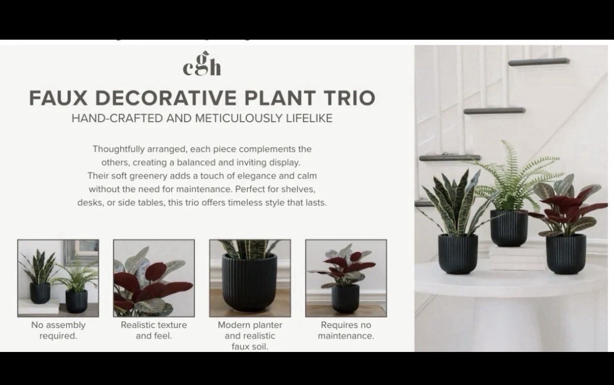 CGH Faux Decorative Plant Trio Indoor Greenery Home Office Decor NEW