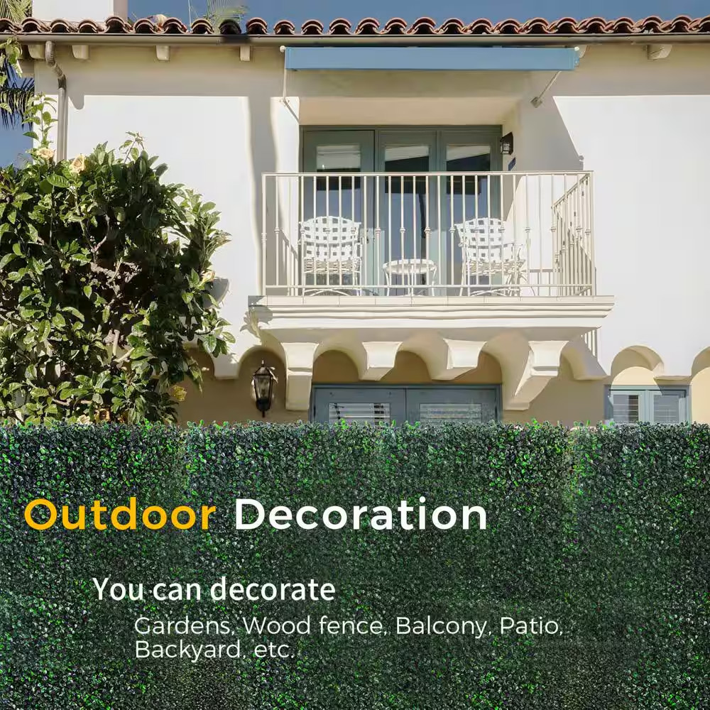 24- Piece 20X20X1.6 In. Artificial Boxwood Hedge Panels Faux Grass Wall Backdrop
