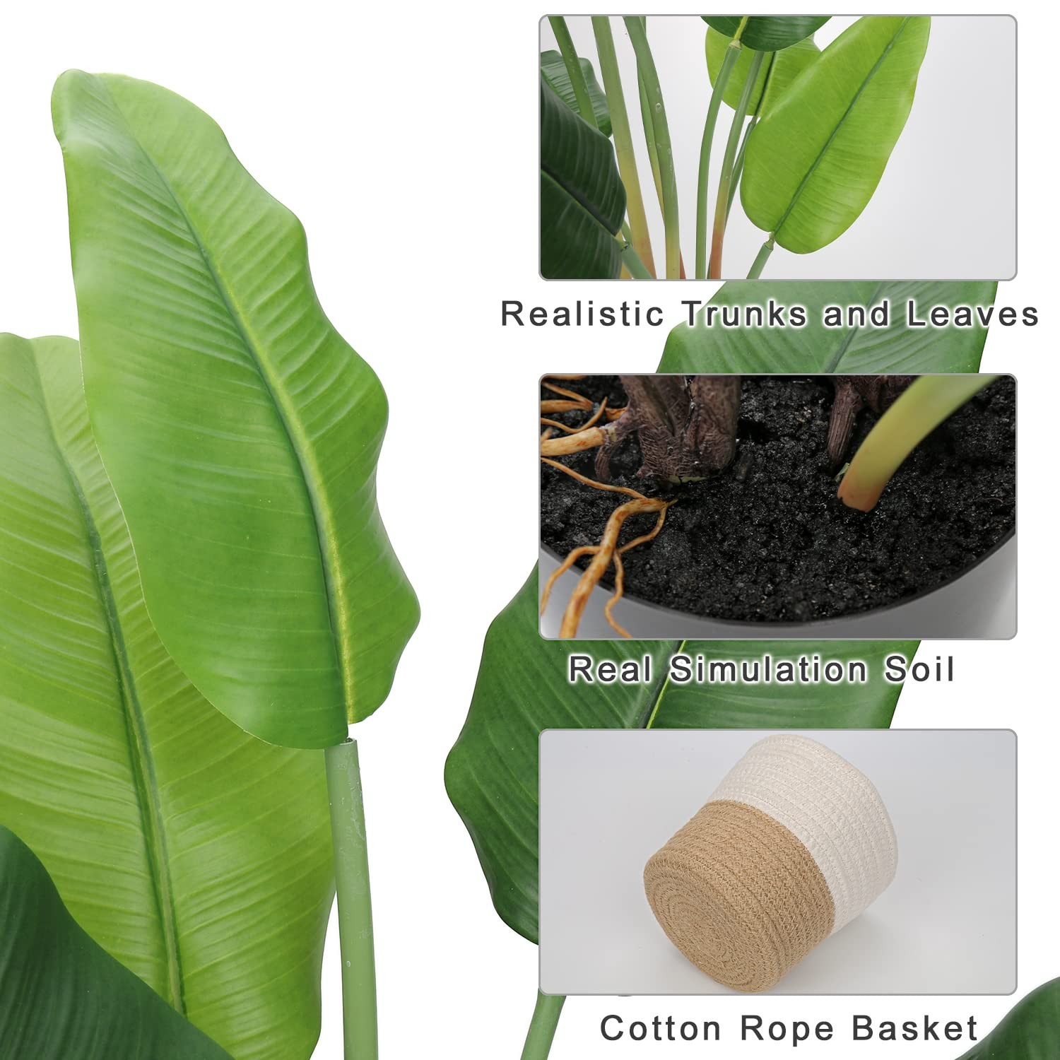 2pcs Large Artificial Bird of Paradise Plant in Pot, 30″ Fake Palm Tropical F…