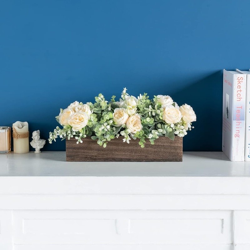 Spring Floral Centerpiece Eucalyptus in Wooden Box Table Decor DIY Arrangement