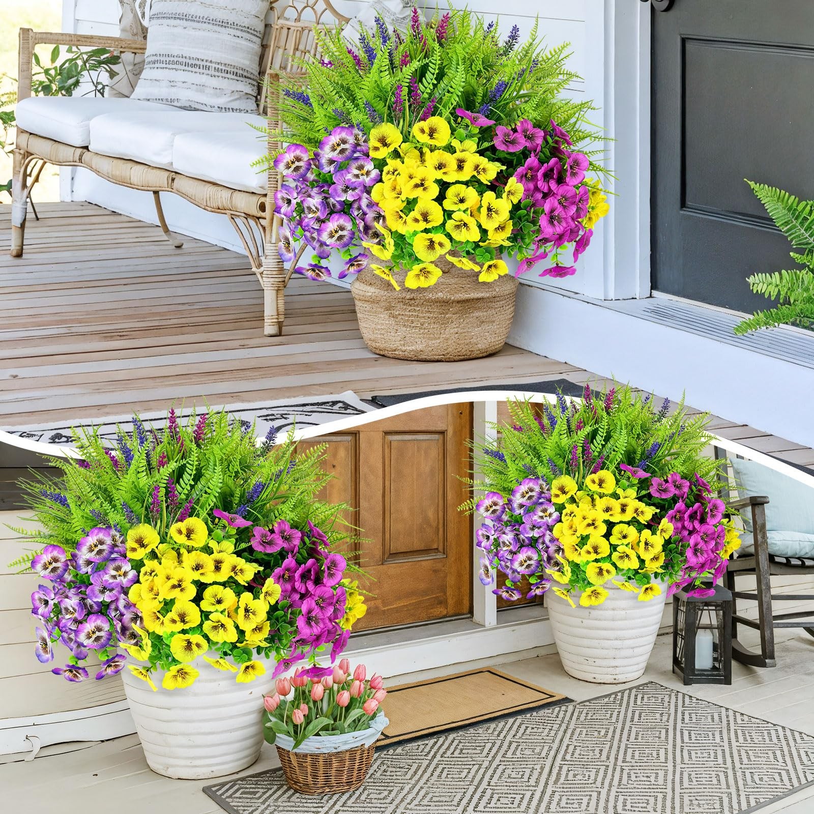 20 Bundles Artificial Flowers Fake Plants for Outdoors Decor-3 Colors