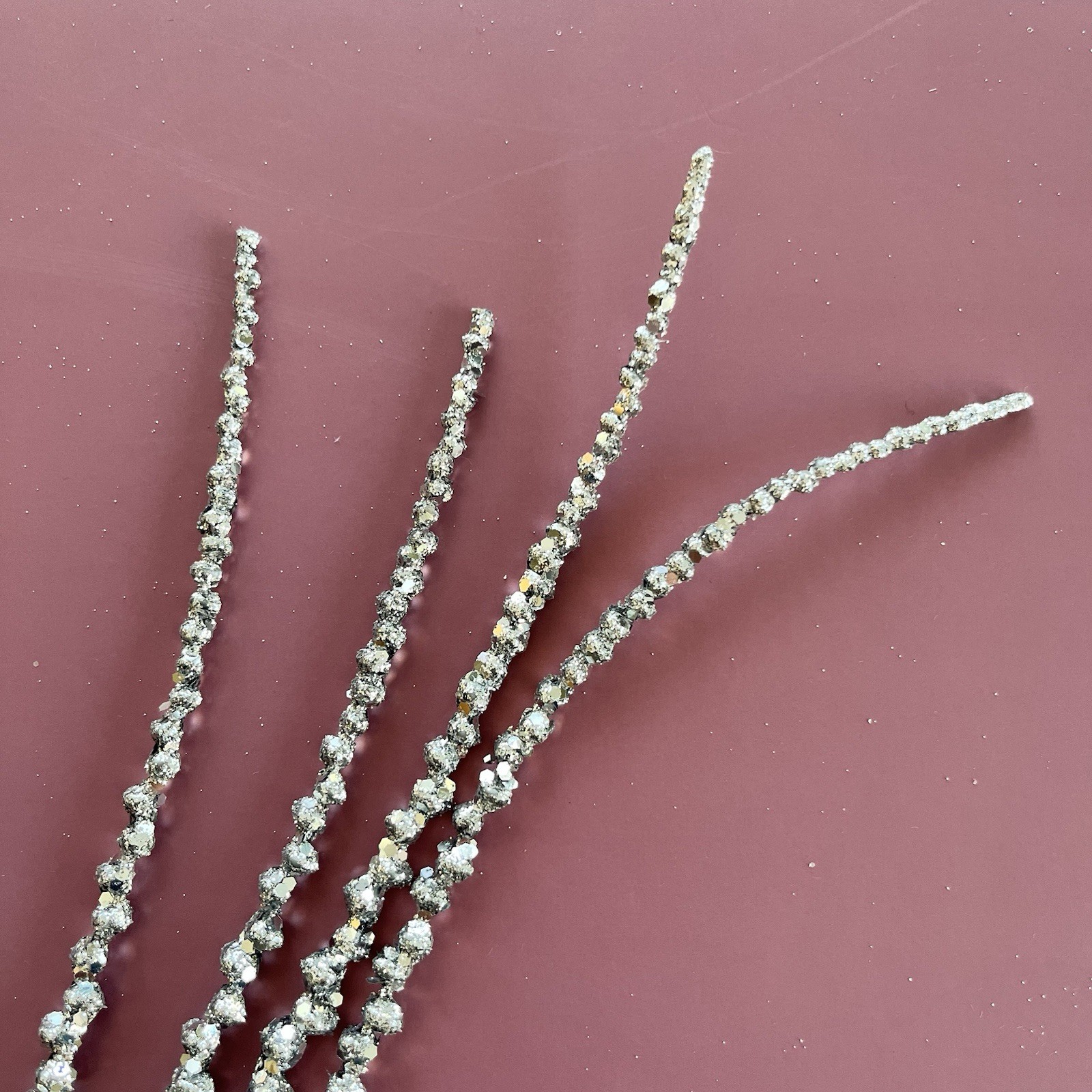 14 Silver Floral Picks Glitter Sparkle & 18 White Flocked Sparkle Twigs Sprigs