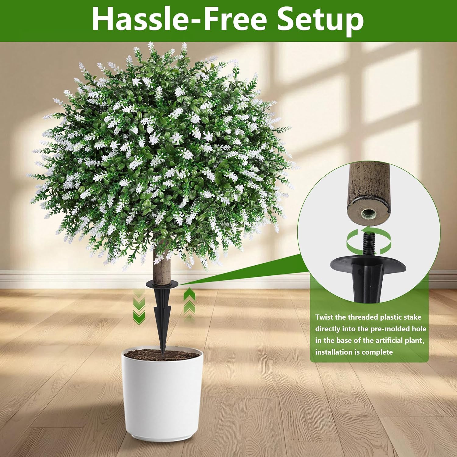26″ UV Resistant Artificial Boxwood Ball Trees with Lavender – 2 Pack