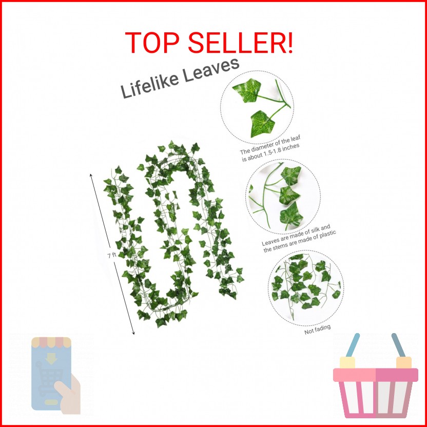 Fake Vines for Room Decor(12 Pack 84 Feet) Aesthetic Artificial Plant Ivy Leaves