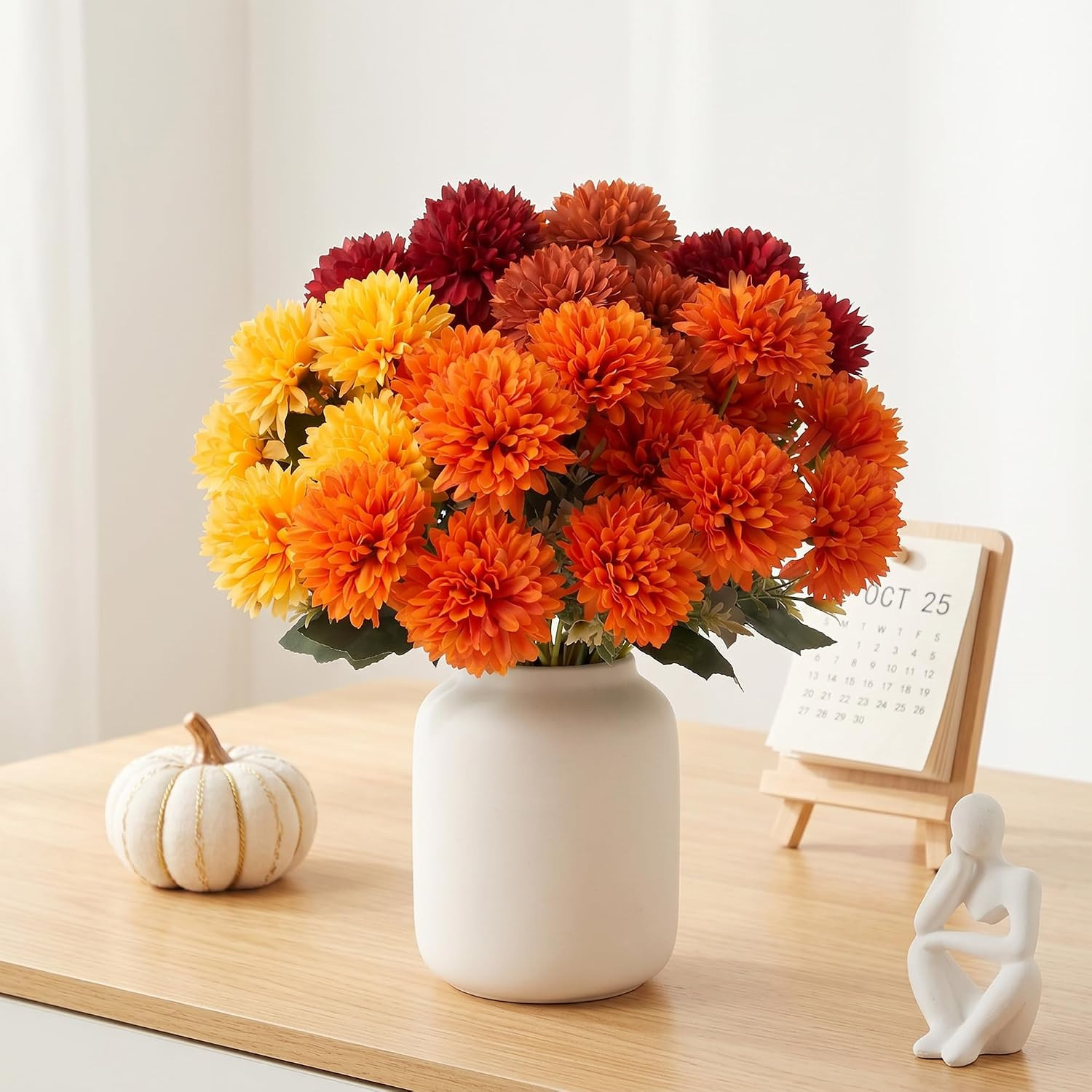 6 Bundles Faux Fall Flowers – Autumn Chrysanthemums for Home Decor