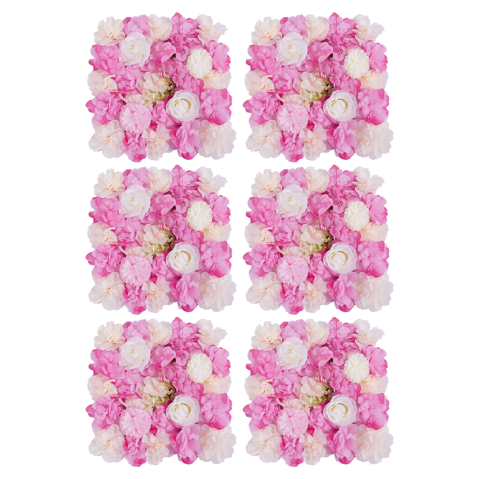 6Pcs Artificial Flower Wall Panels White Pink 15 X 15 In Rose Dahlia