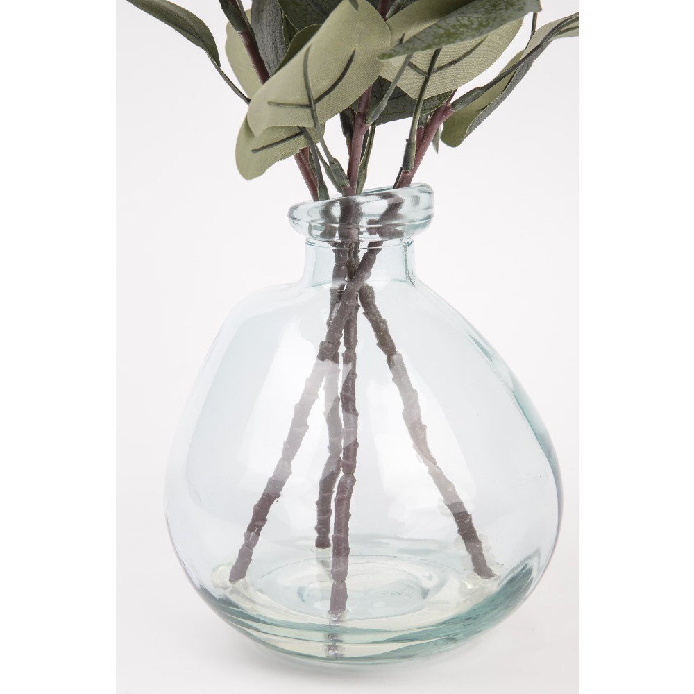 6 in Artificial Eucalyptus Plant in Blue Decorative Glass Vase 1 Count