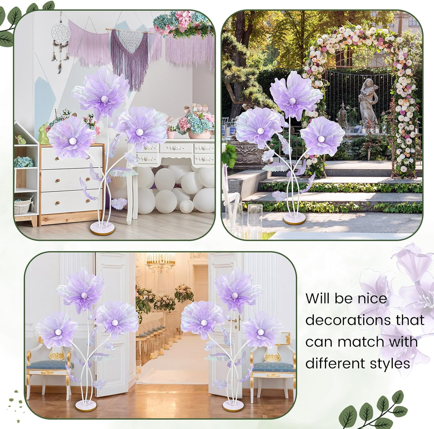 6 Ft Purple Giant Silk Flower with Stand for Wedding & Party Decor